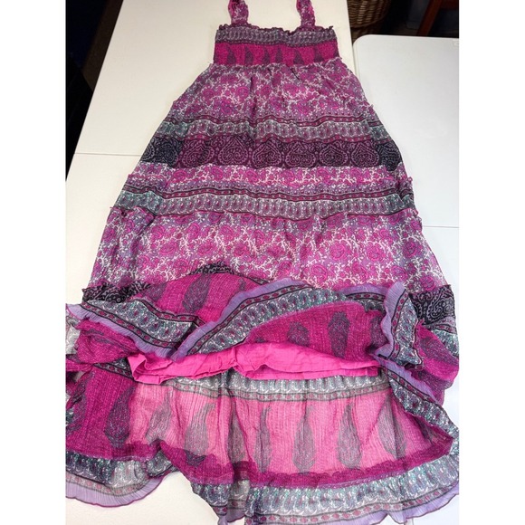 Chaudry by kc Tiered Maxi Dress Pink Purple Paisley Print Bohemian Summer M - Picture 7 of 8